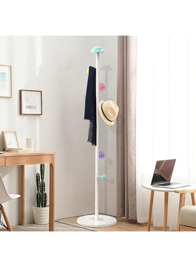 علاقة ملابس، علاقة ملابس قائمة بذاتها للمدخل مزودة بـ 7 خطافات على شكل فطر، علاقة ملابس معدنية قابلة لتعديل الارتفاع (ارتفاعين) للمدخل، الردهة، غرفة النوم، لون أبيض - Image 3